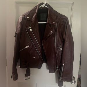 All Saints Burgundy leather jacket motorcycle